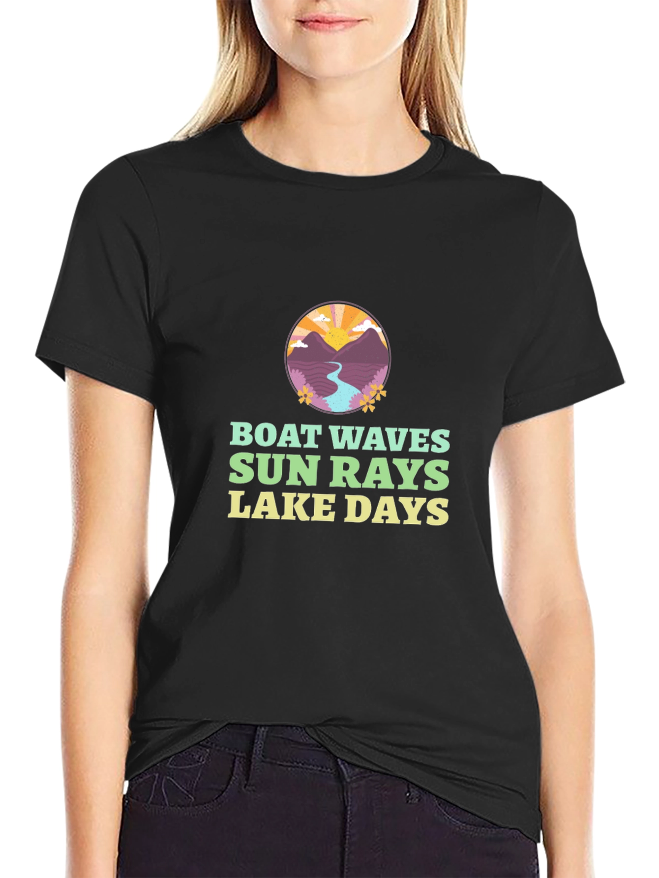 Boat Waves Sun Rays Lake Days Graphic Tee