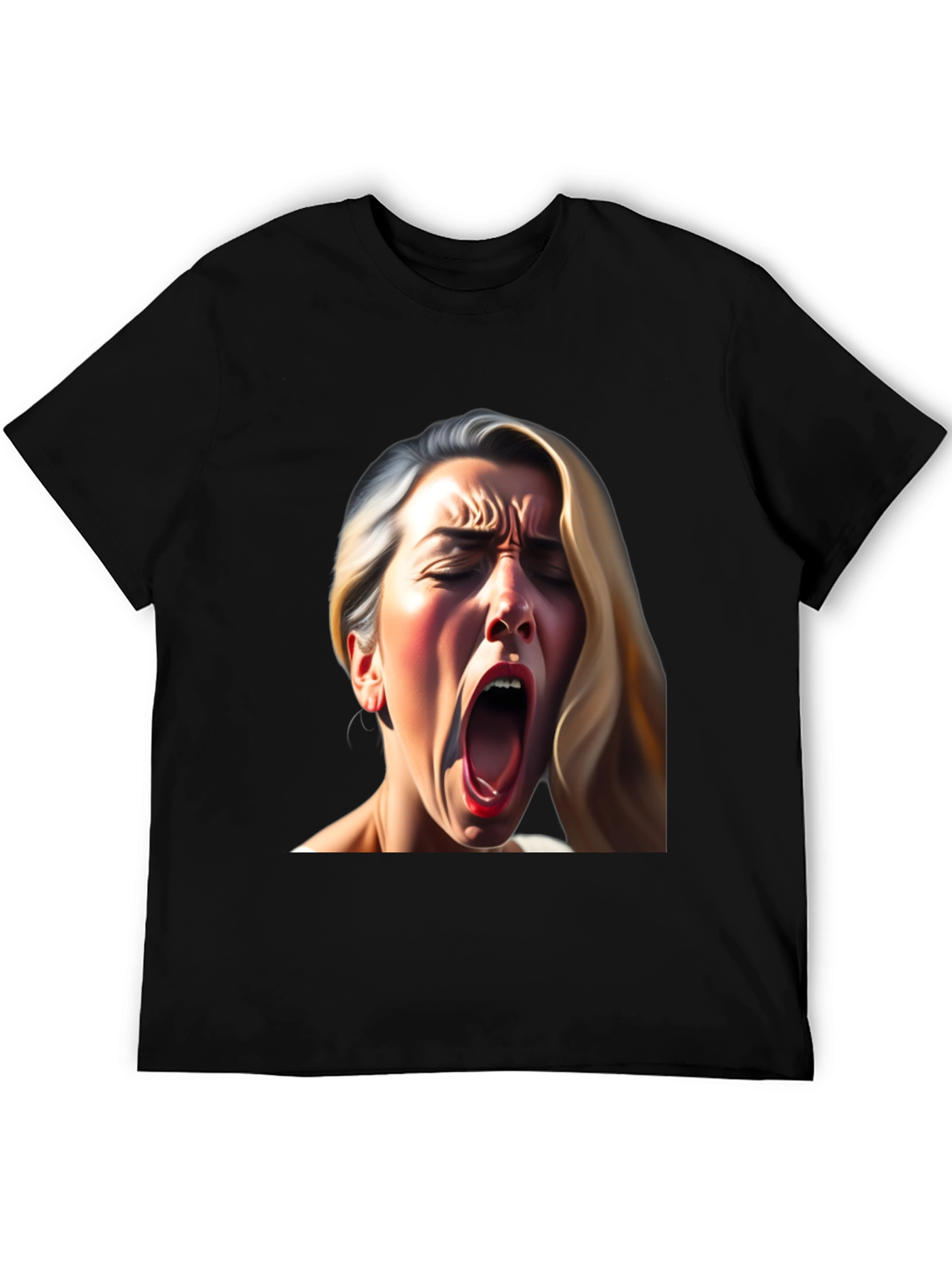 Screaming Woman Graphic Tee - Bold Black T-Shirt