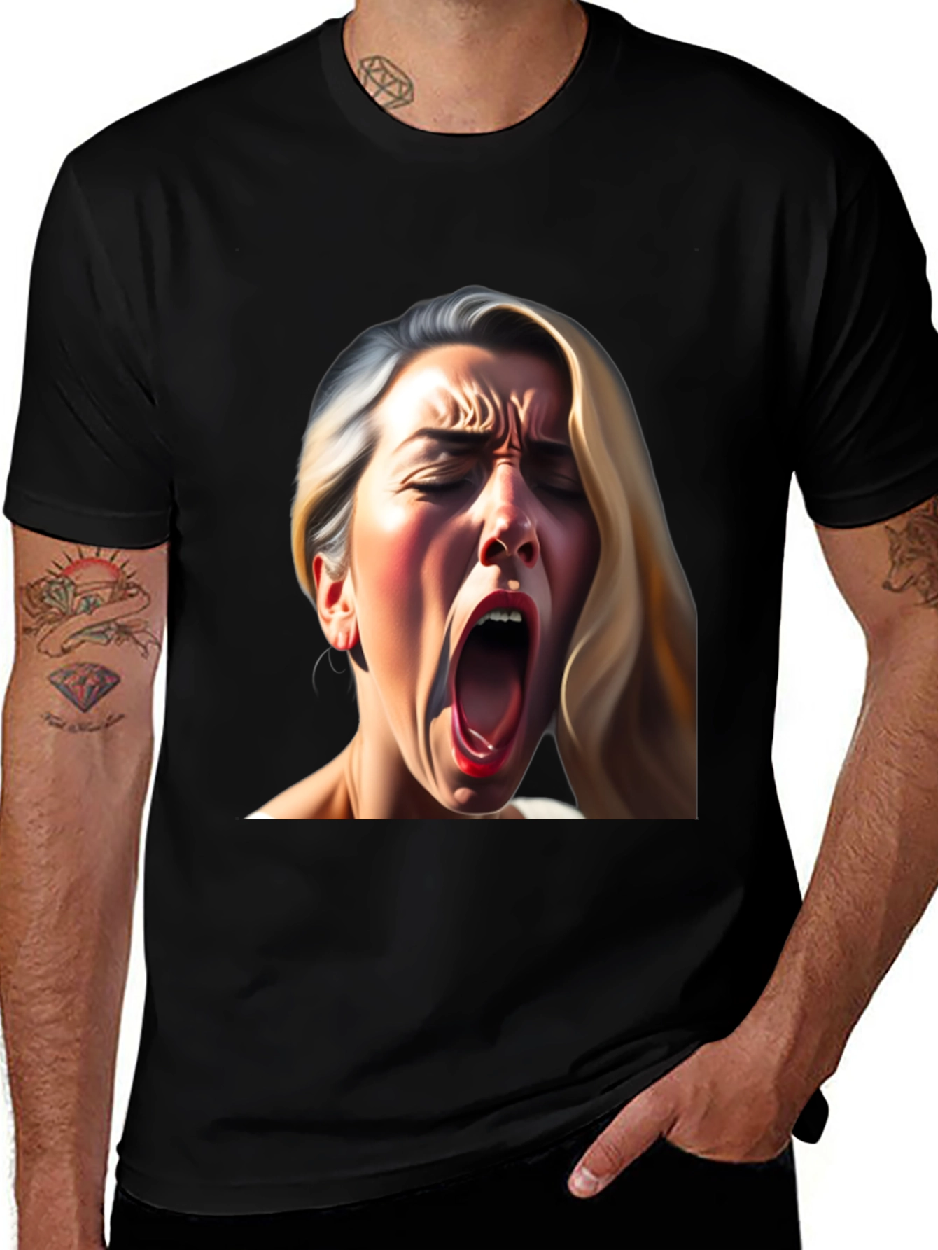Screaming Woman Graphic Tee - Bold Black T-Shirt