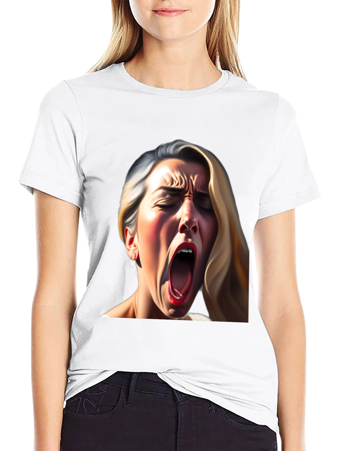 Screaming Woman Graphic Tee - Bold Black T-Shirt