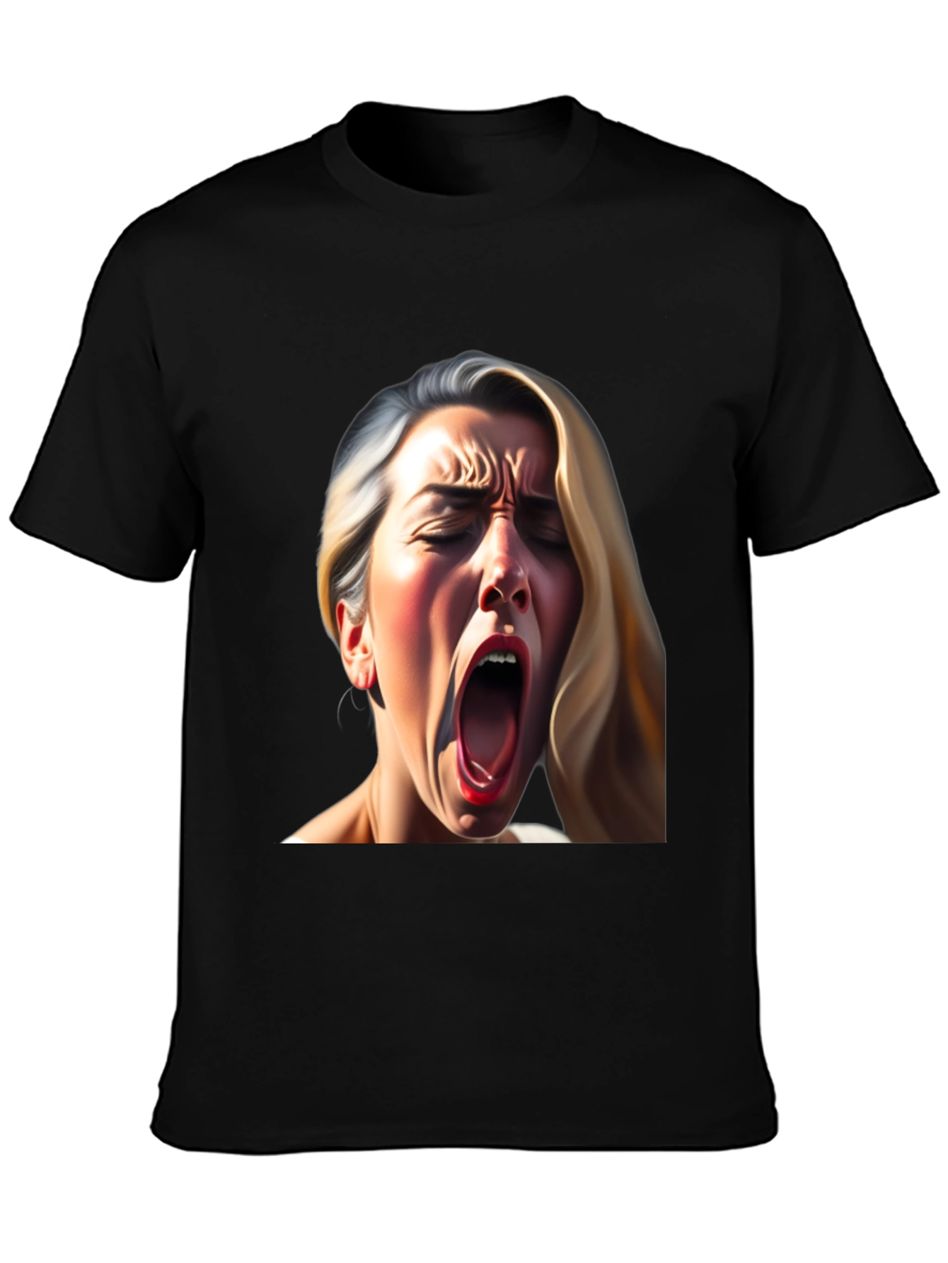 Screaming Woman Graphic Tee - Bold Black T-Shirt