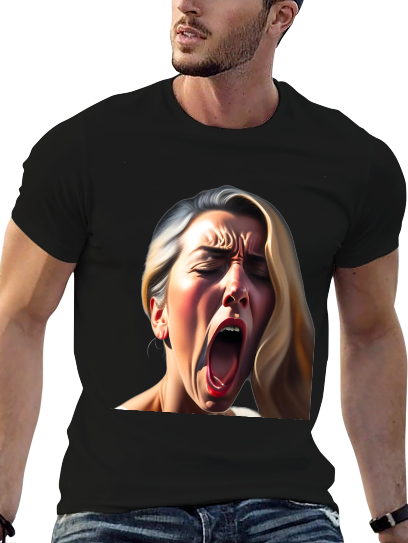 Screaming Woman Graphic Tee - Bold Black T-Shirt