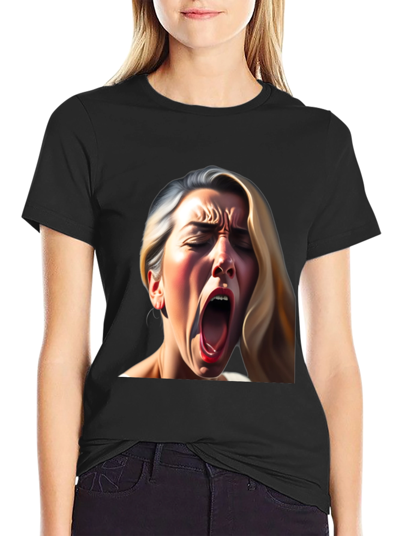 Screaming Woman Graphic Tee - Bold Black T-Shirt