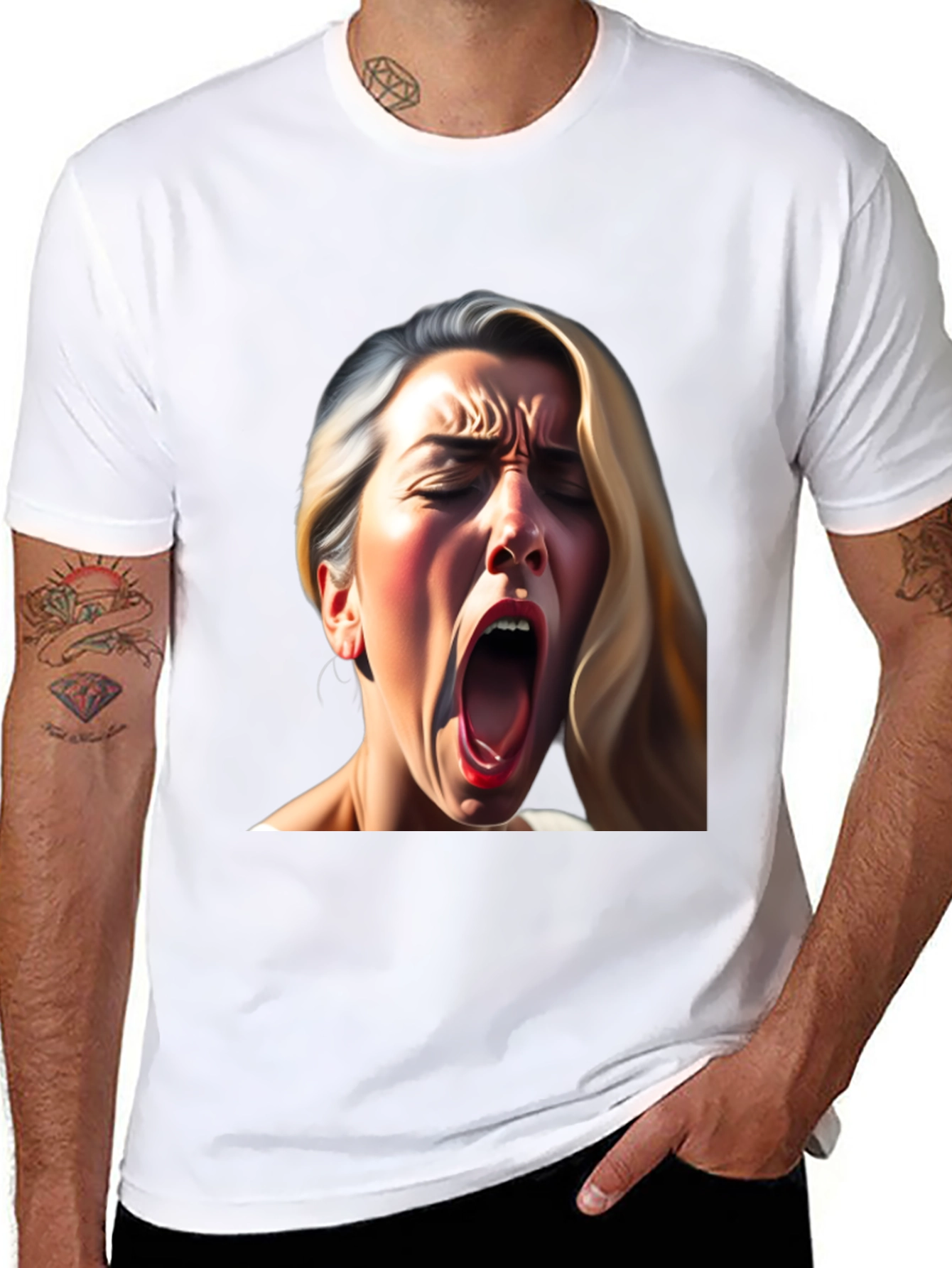 Screaming Woman Graphic Tee - Bold Black T-Shirt