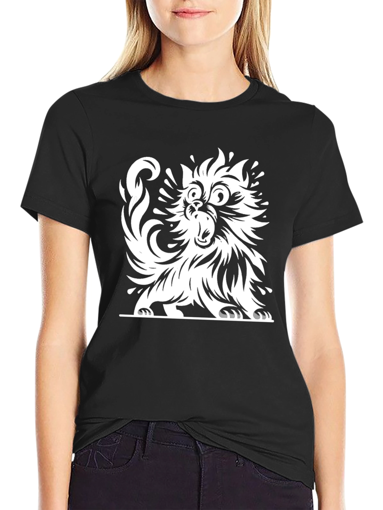 Funky Cat Graphic Tee - Black Cotton T-Shirt