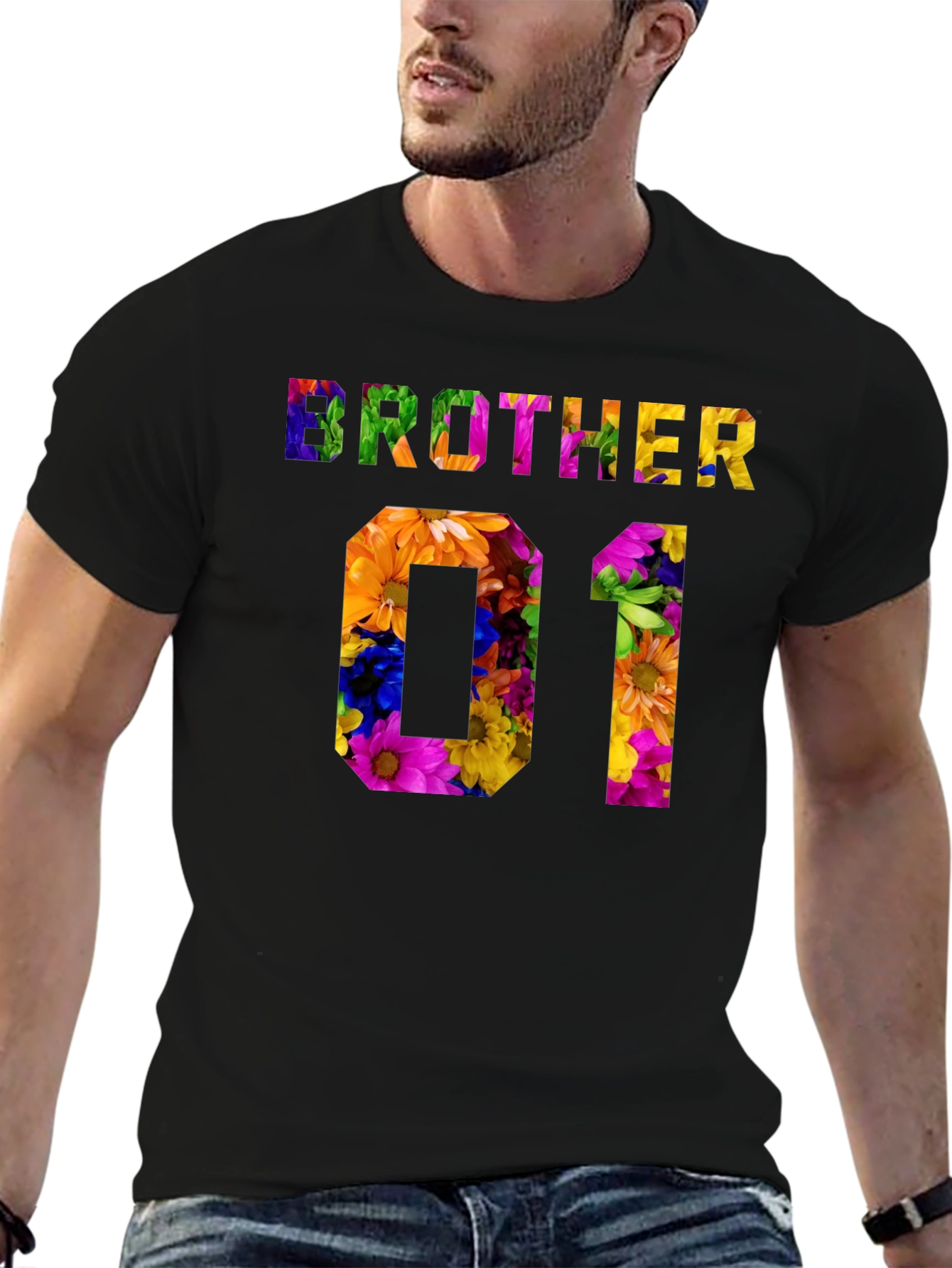 Brother 01 Floral Graphic Black T-Shirt
