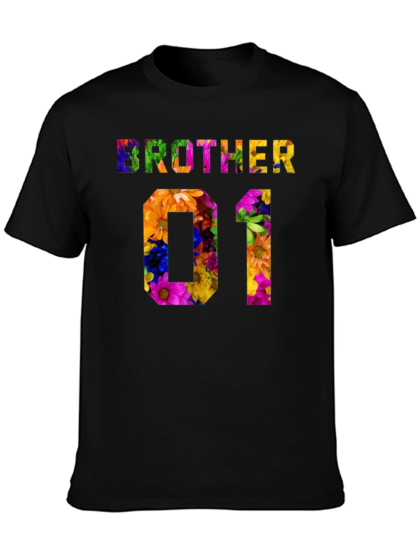 Brother 01 Floral Graphic Black T-Shirt