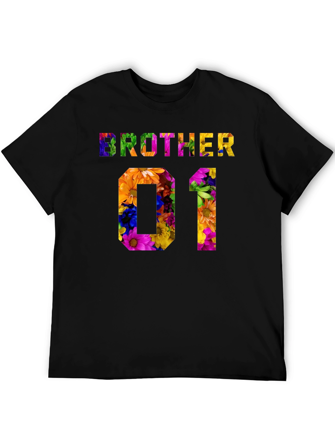 Brother 01 Floral Graphic Black T-Shirt