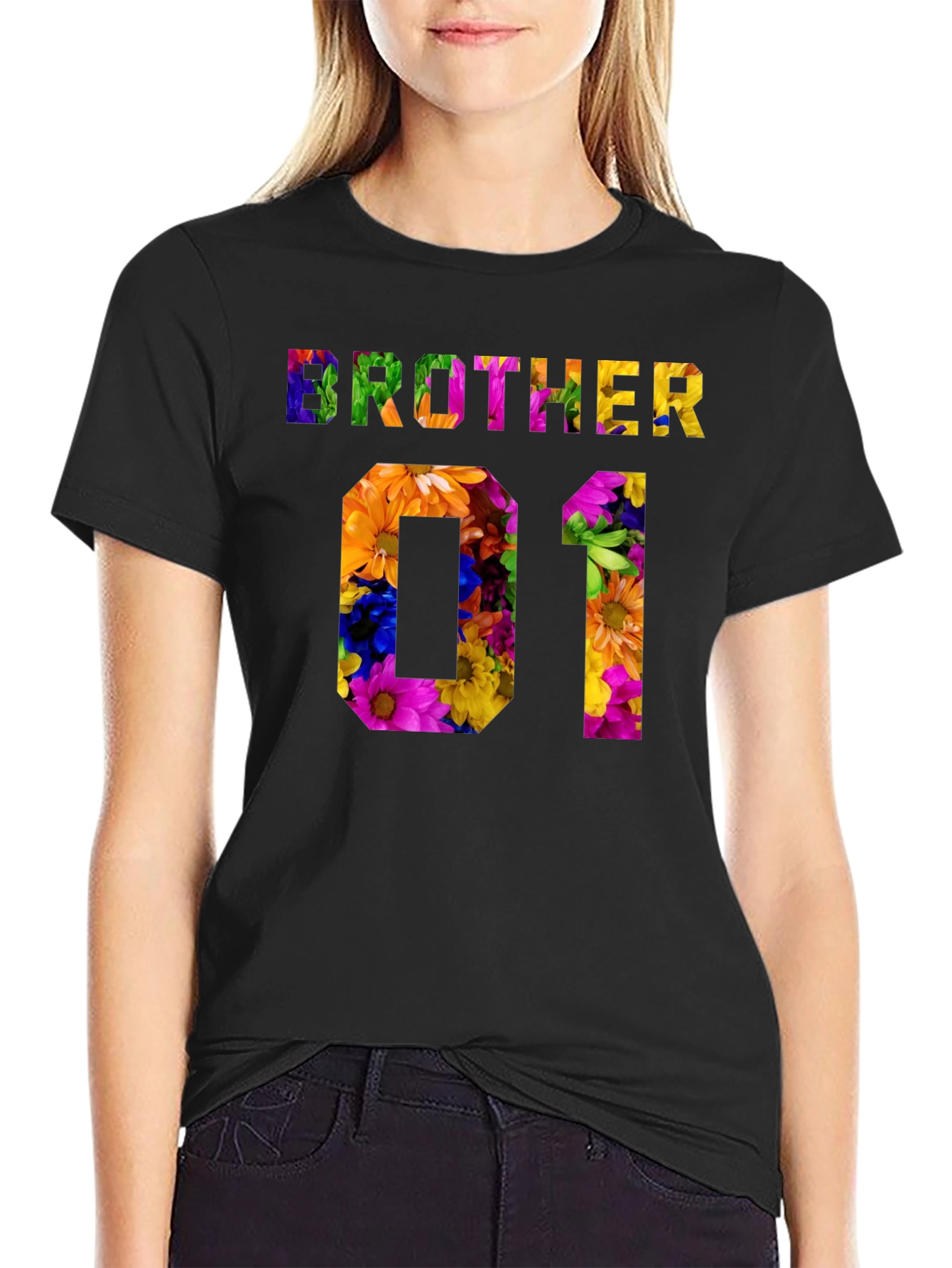 Brother 01 Floral Graphic Black T-Shirt