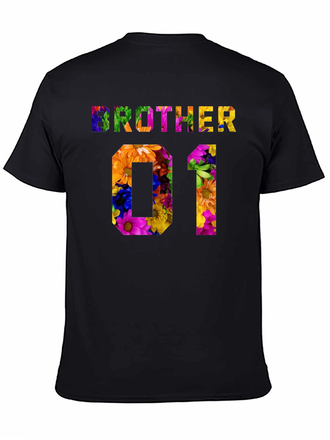 Brother 01 Floral Graphic Black T-Shirt
