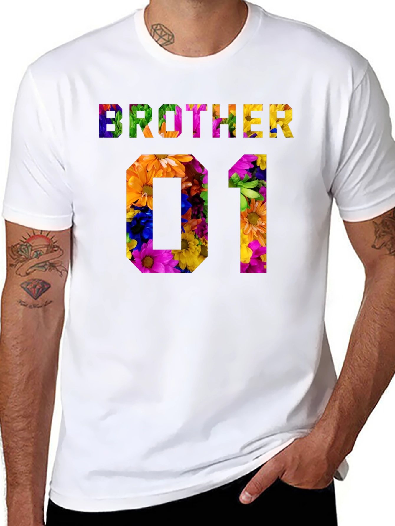 Brother 01 Floral Graphic Black T-Shirt