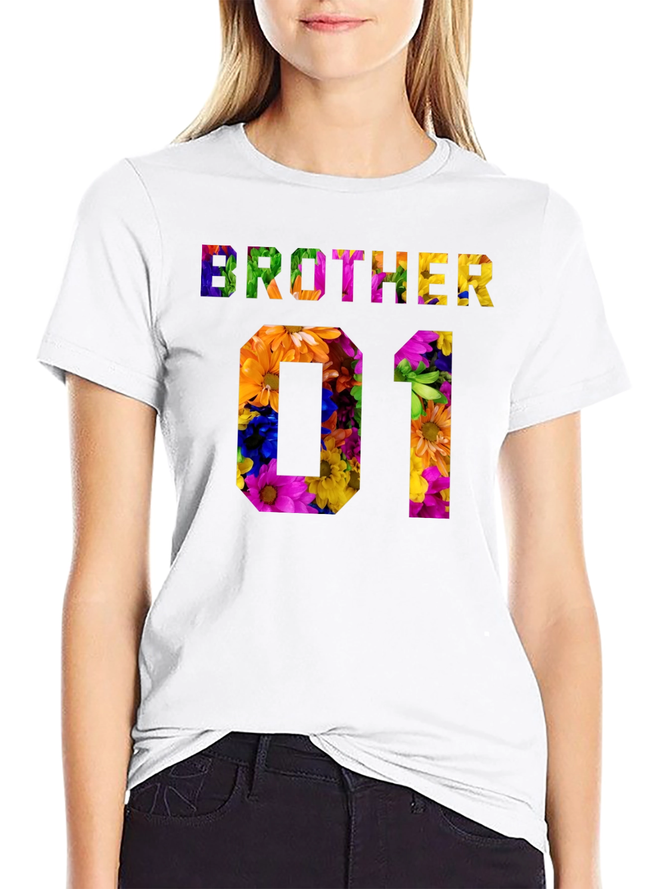 Brother 01 Floral Graphic Black T-Shirt