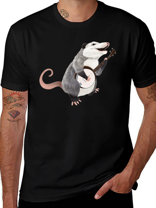 Opossum Banjo Player Black T-Shirt