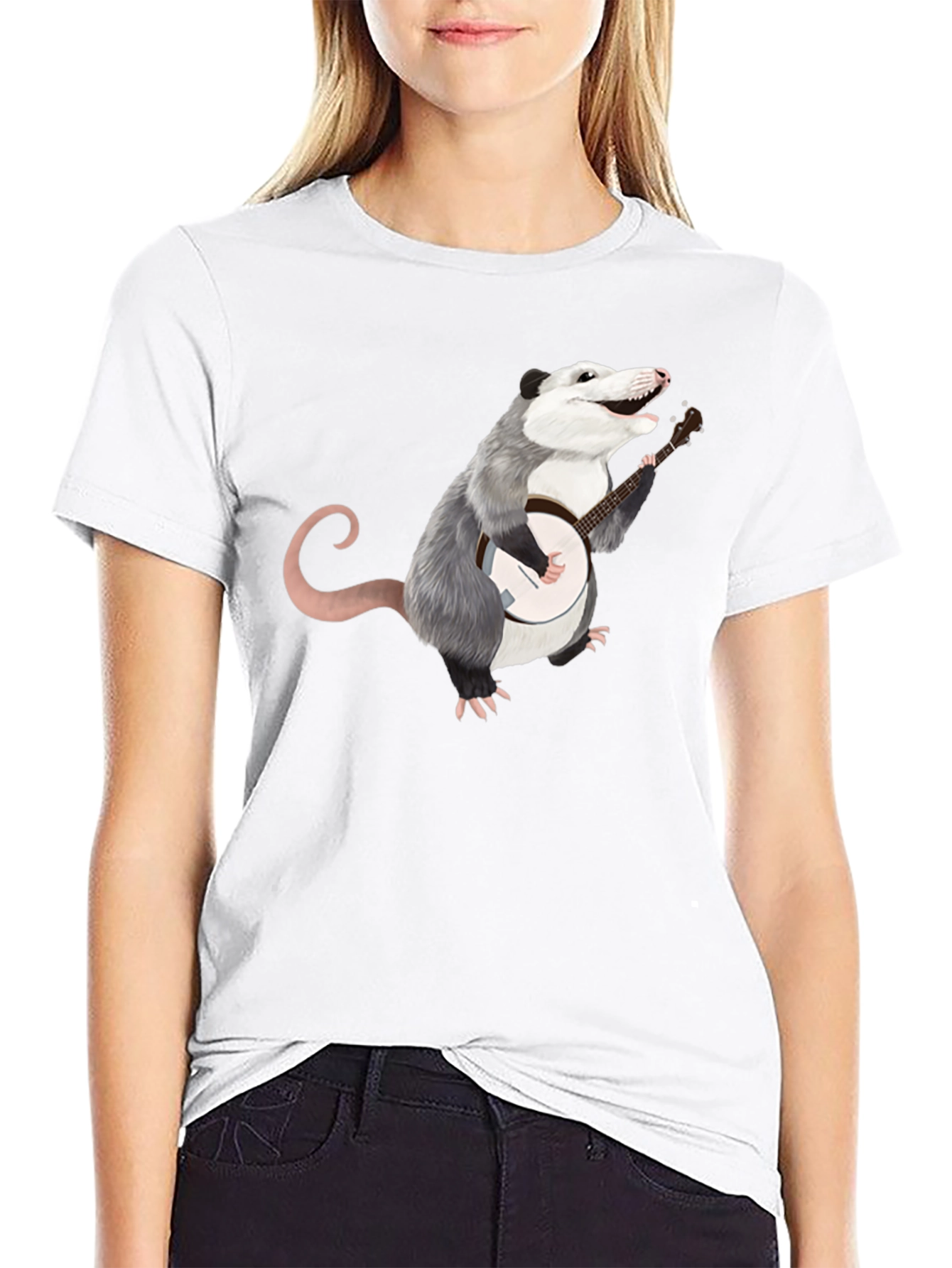 Opossum Banjo Player Black T-Shirt