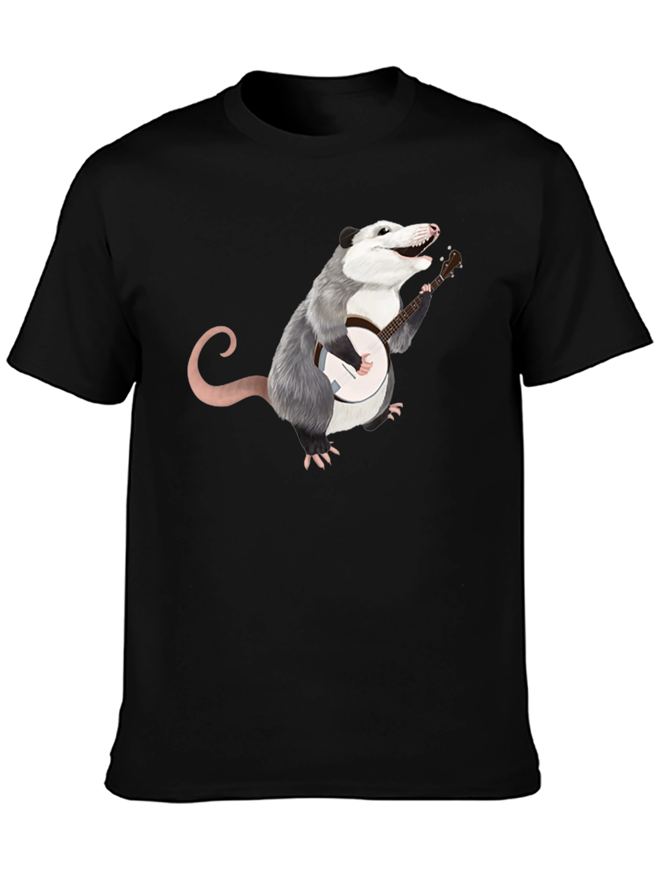 Opossum Banjo Player Black T-Shirt