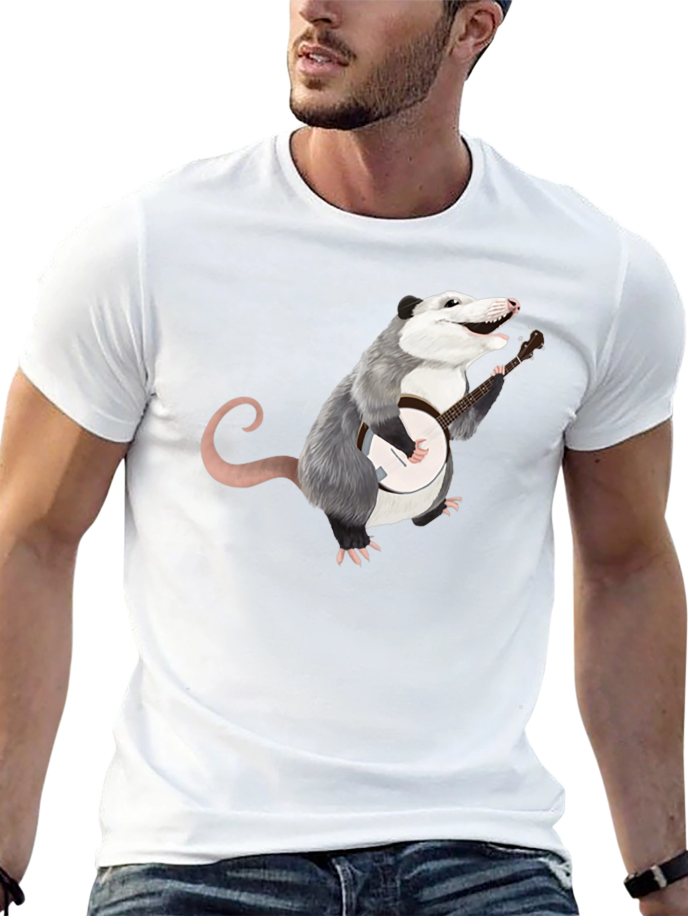 Opossum Banjo Player Black T-Shirt