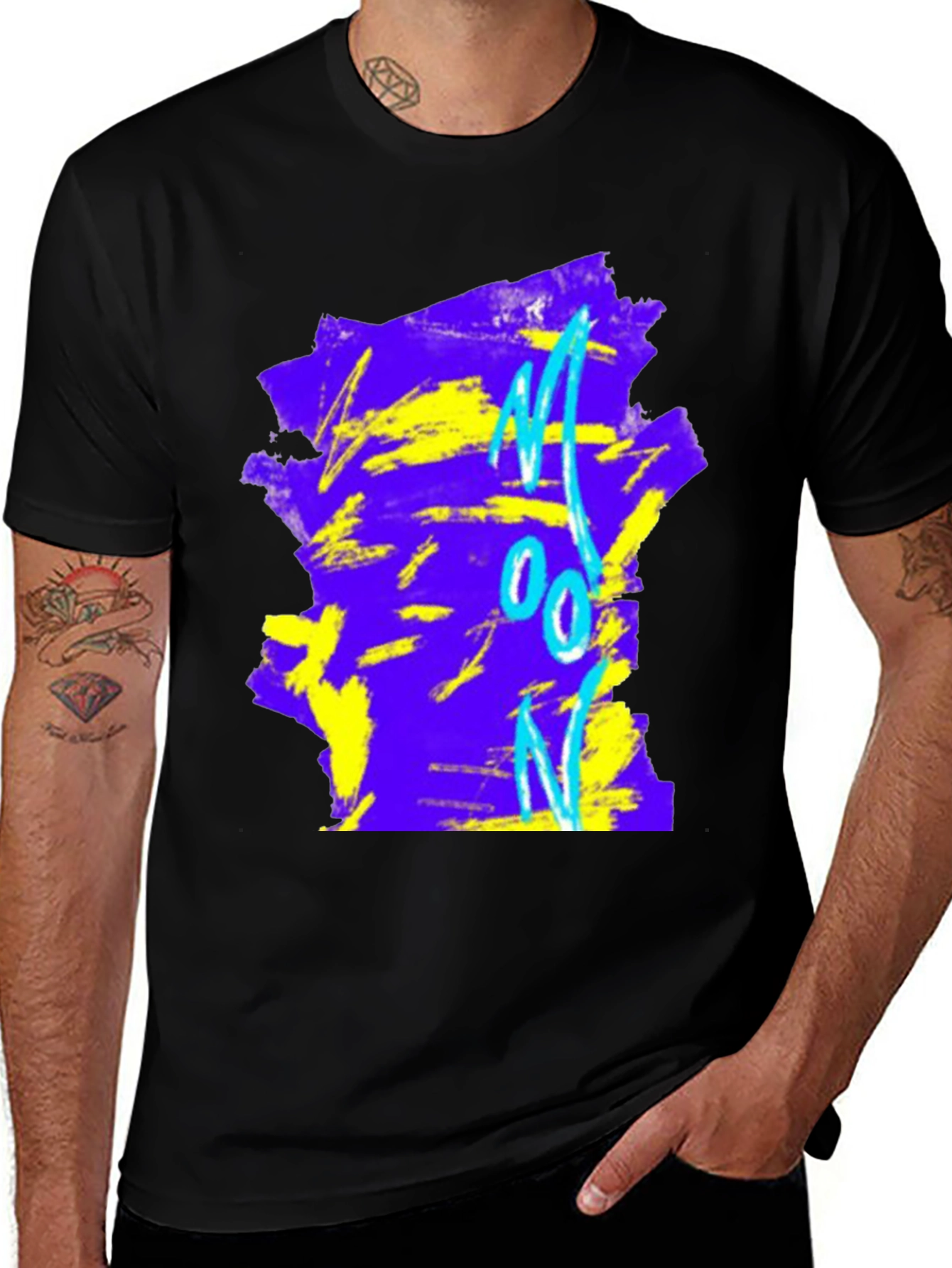 Abstract Moon Graphic Tee - Black Cotton Blend