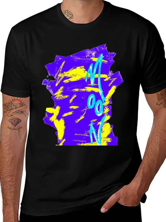 Abstract Moon Graphic Tee - Black Cotton Blend