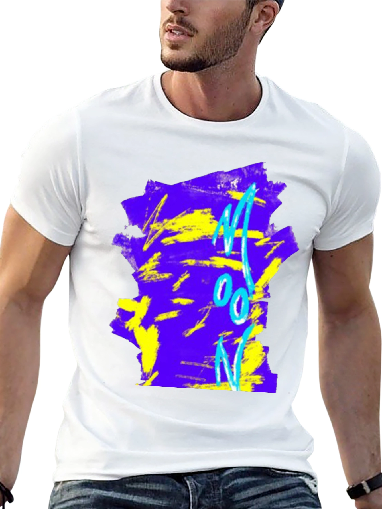Abstract Moon Graphic Tee - Black Cotton Blend