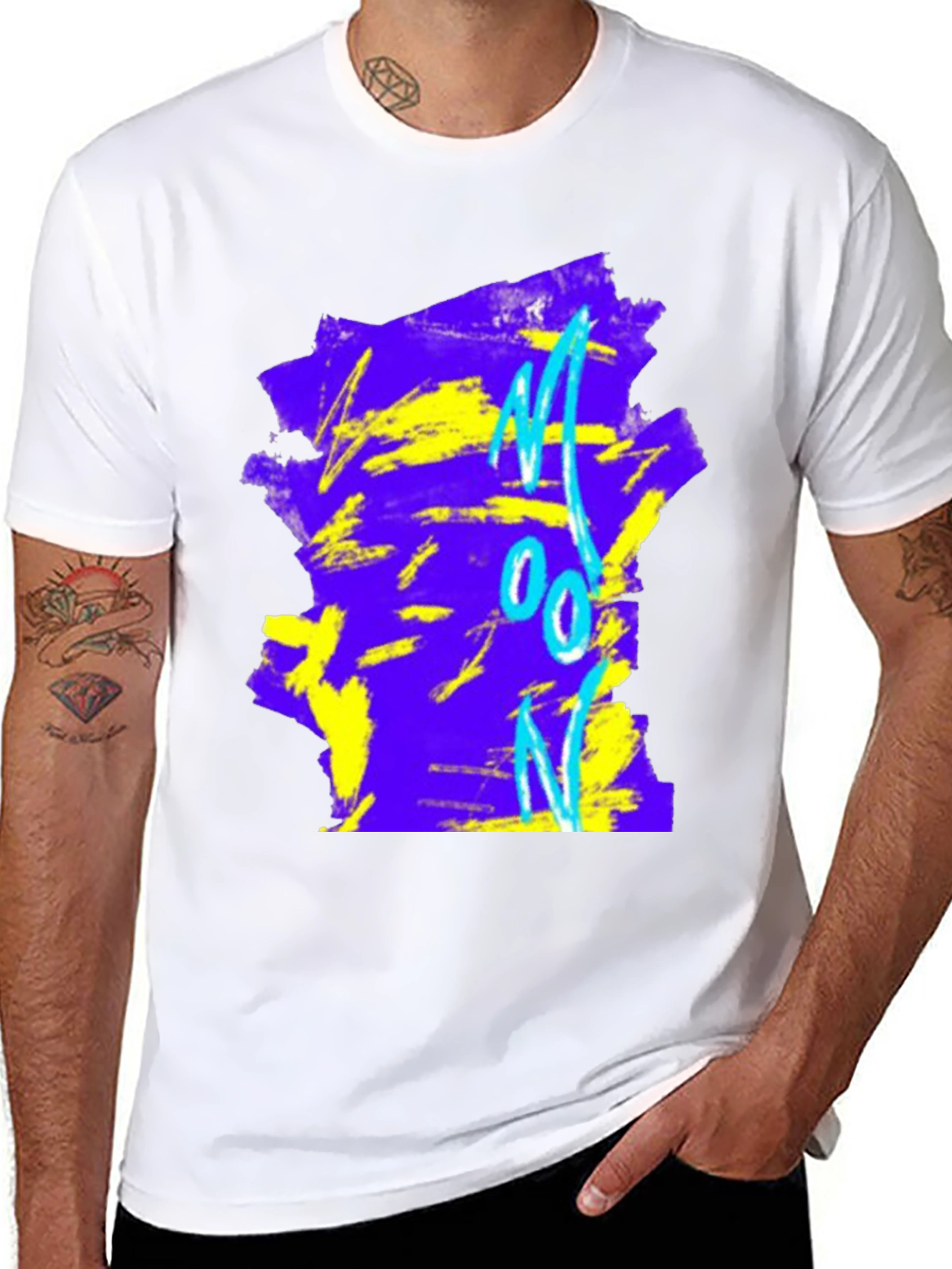 Abstract Moon Graphic Tee - Black Cotton Blend