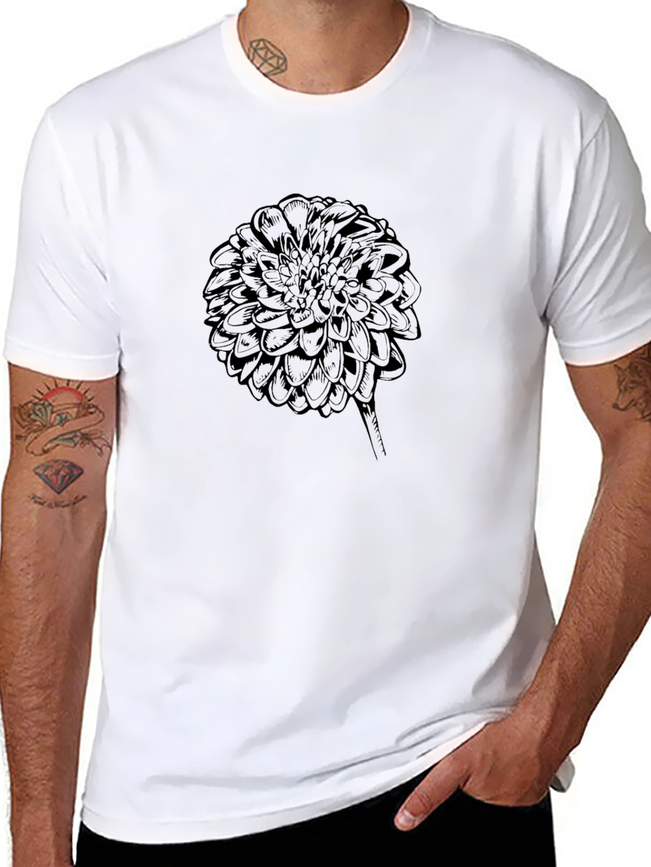 Black Floral Graphic Tee - Stylish Mens T-Shirt