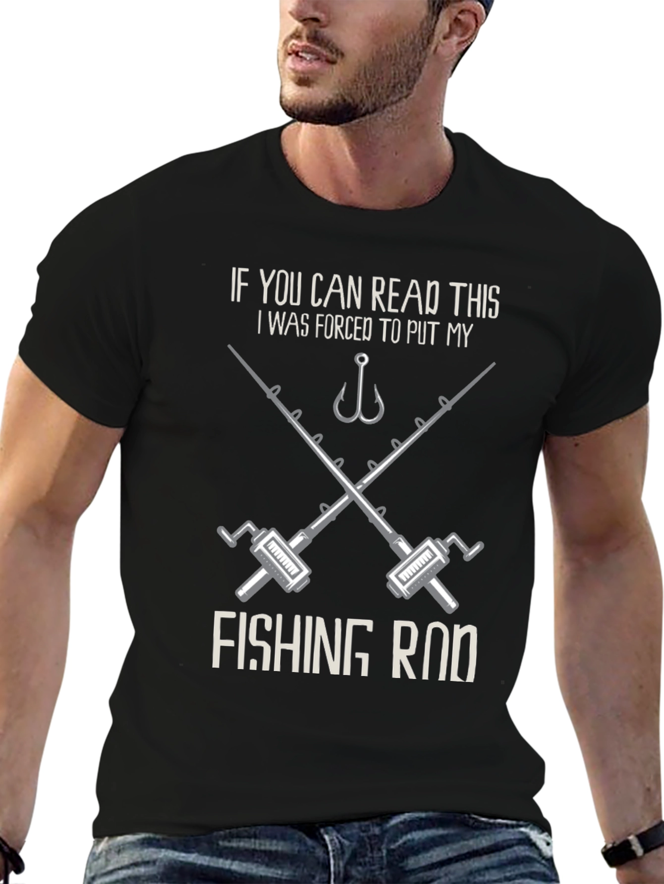 Fishing Rod Forced Funny Graphic Tee Shirt