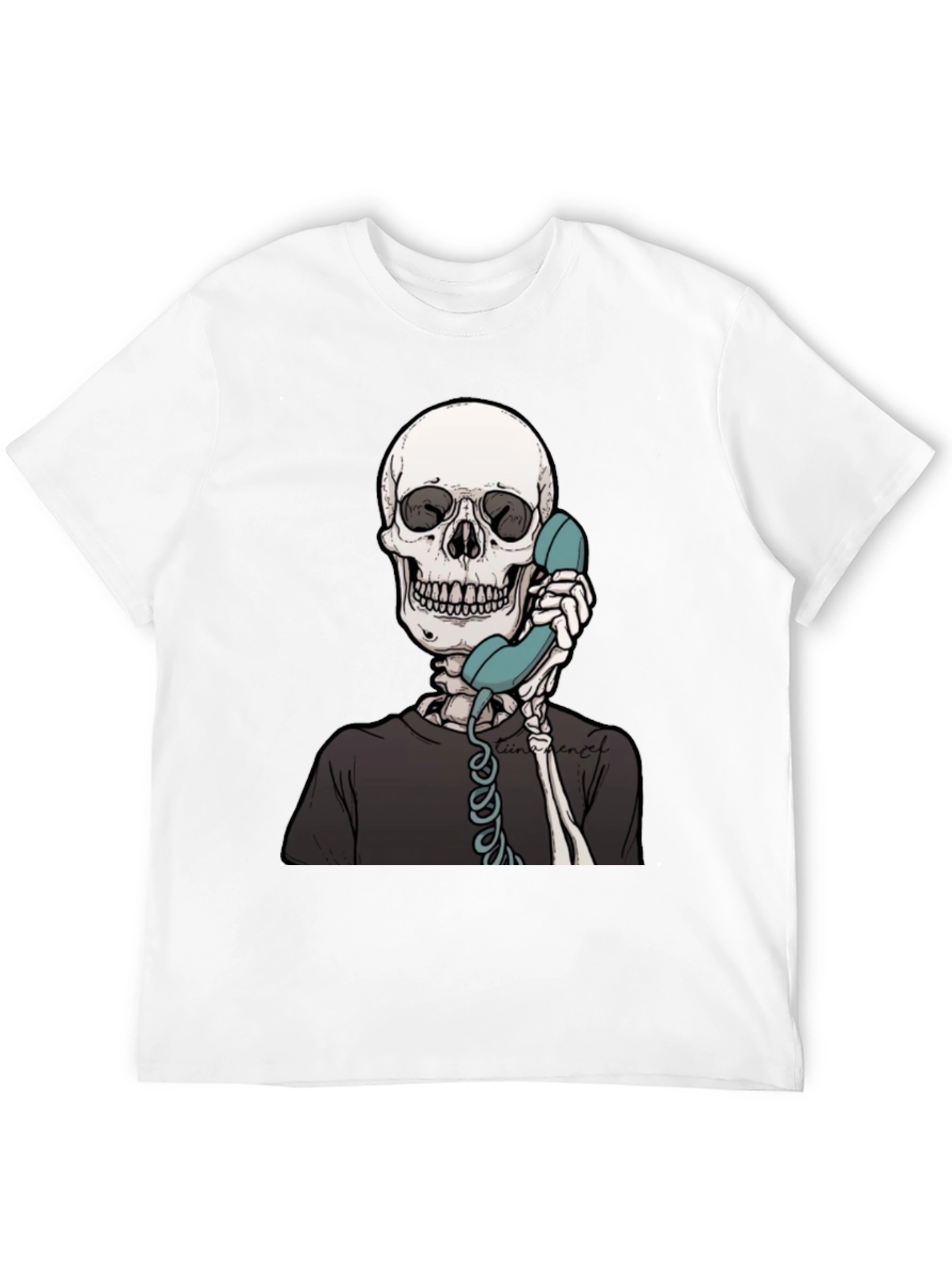 Skeleton on Phone Graphic Tee - Black
