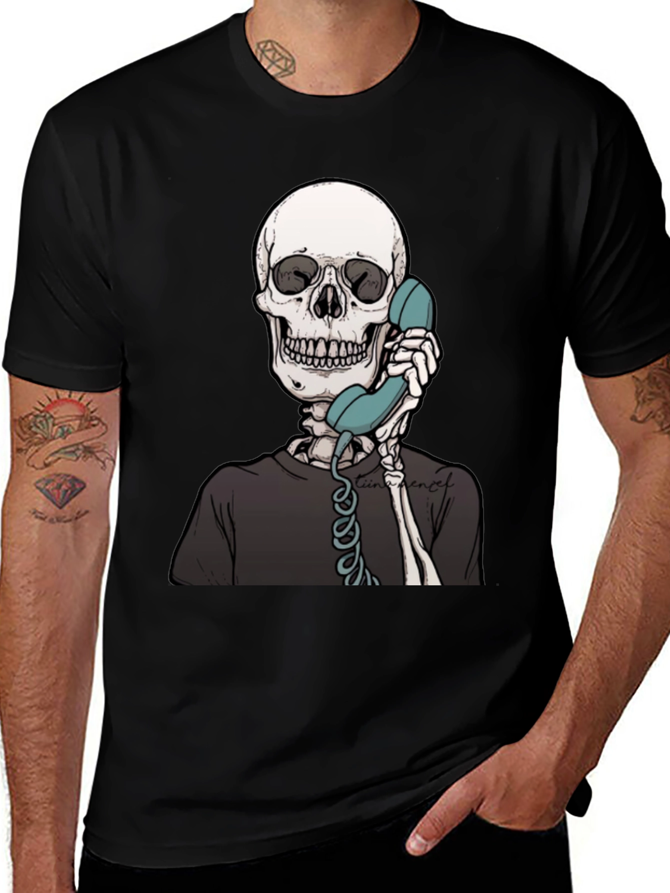 Skeleton on Phone Graphic Tee - Black
