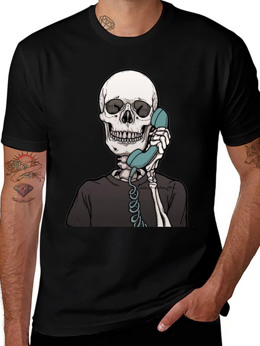 Skeleton on Phone Graphic Tee - Black