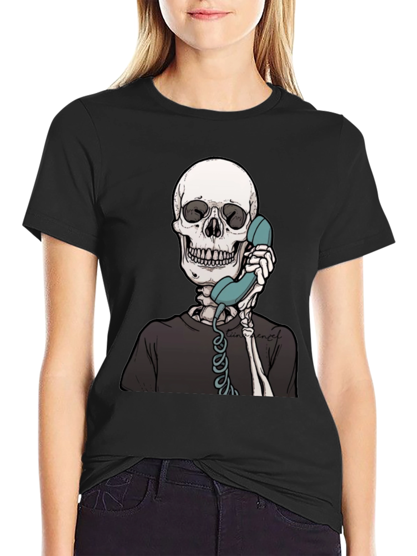 Skeleton on Phone Graphic Tee - Black
