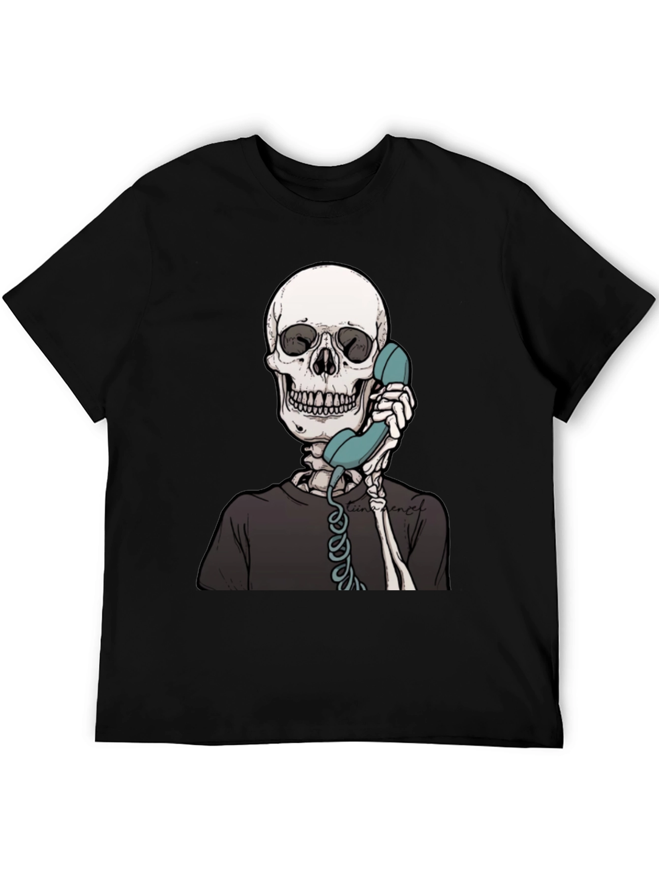 Skeleton on Phone Graphic Tee - Black
