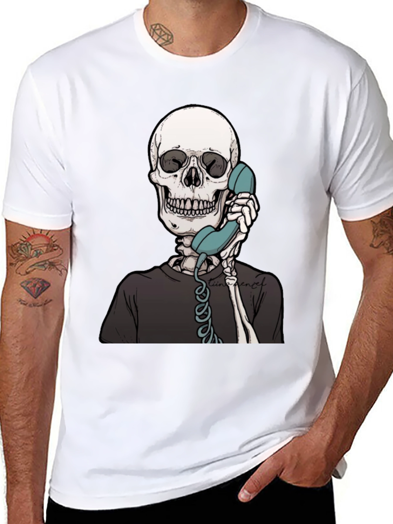 Skeleton on Phone Graphic Tee - Black