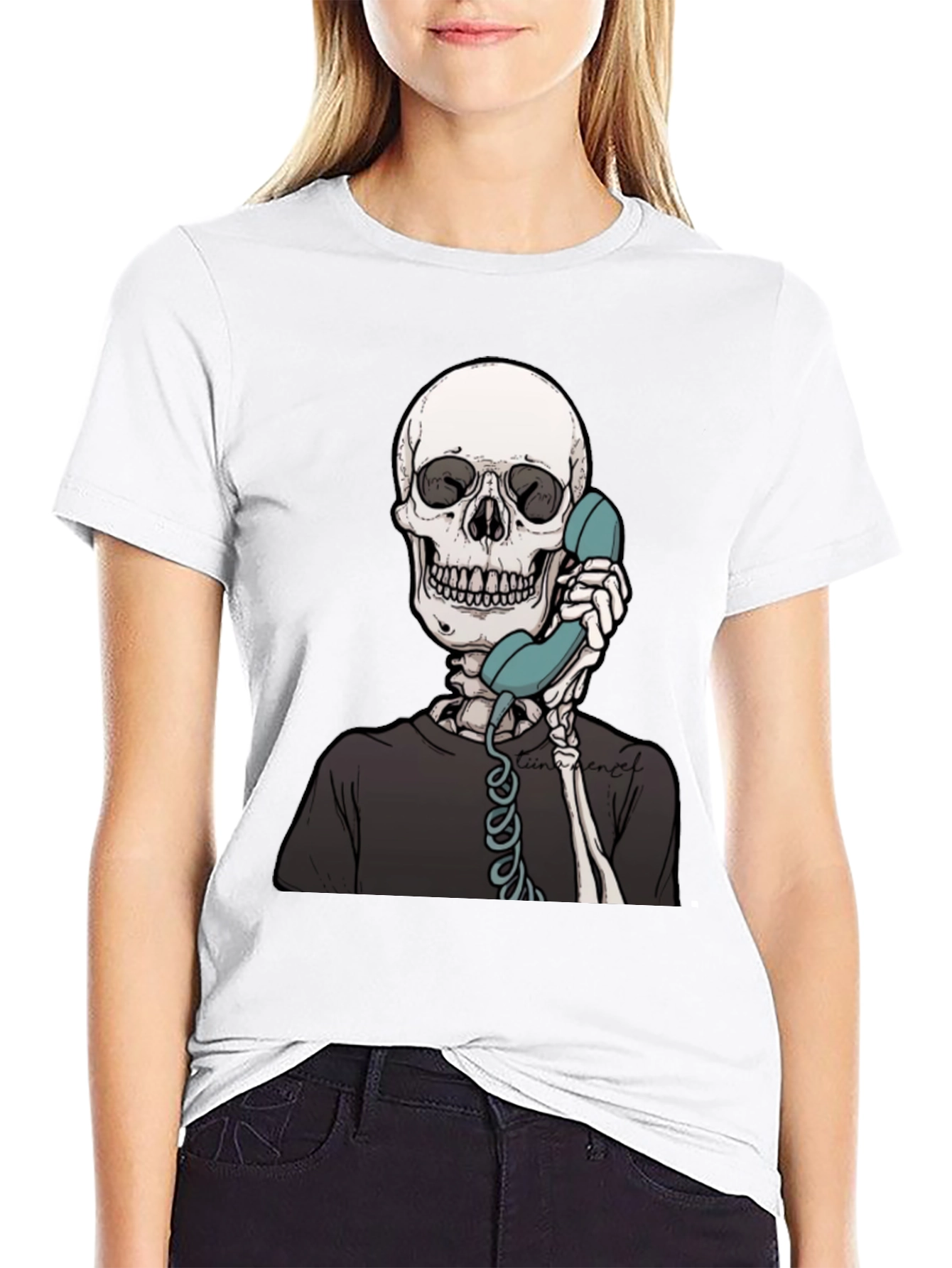 Skeleton on Phone Graphic Tee - Black