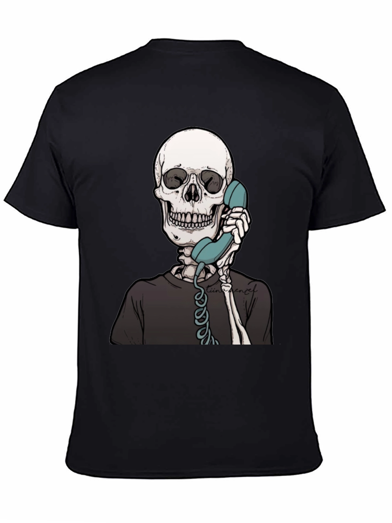 Skeleton on Phone Graphic Tee - Black