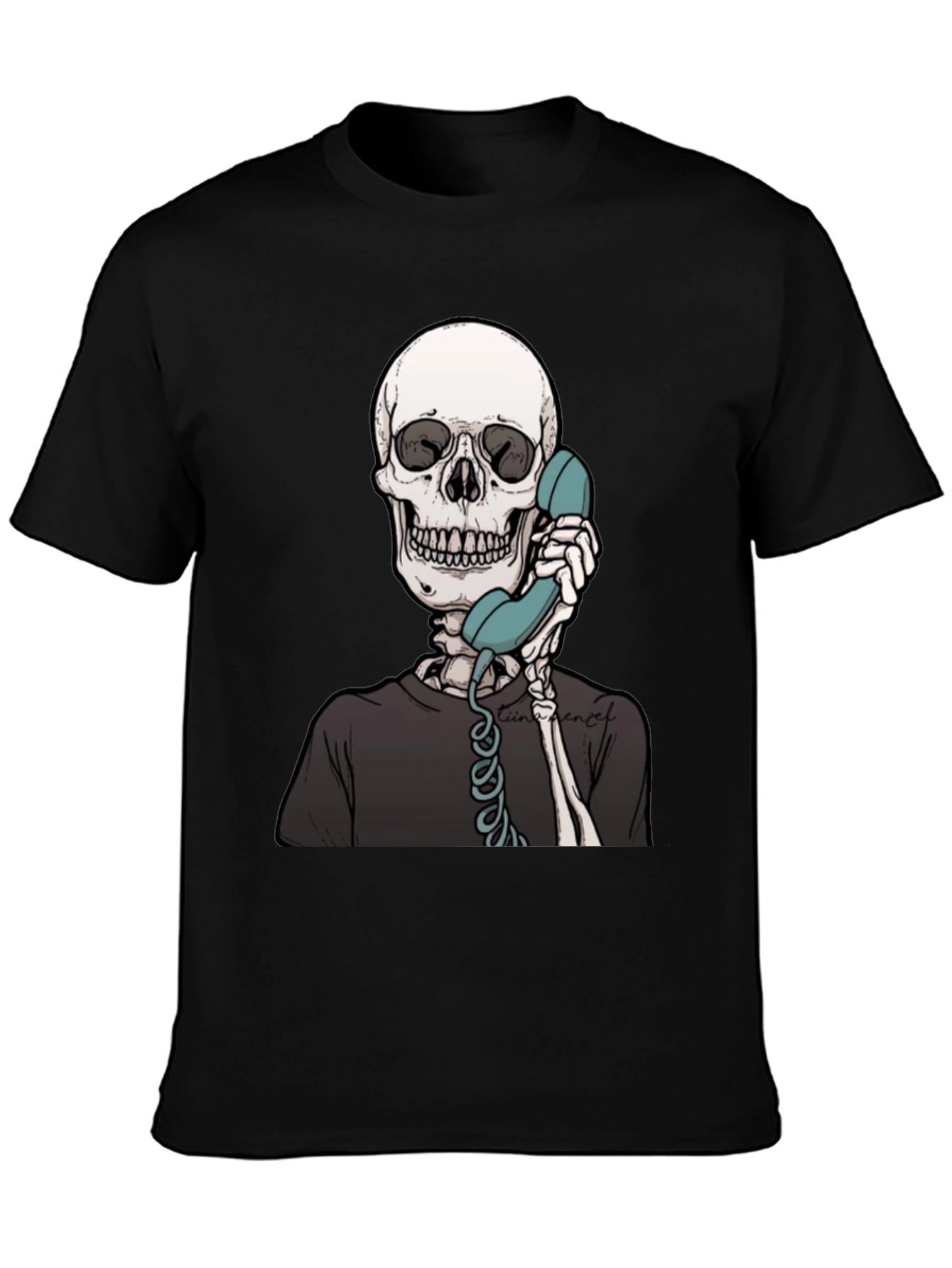 Skeleton on Phone Graphic Tee - Black