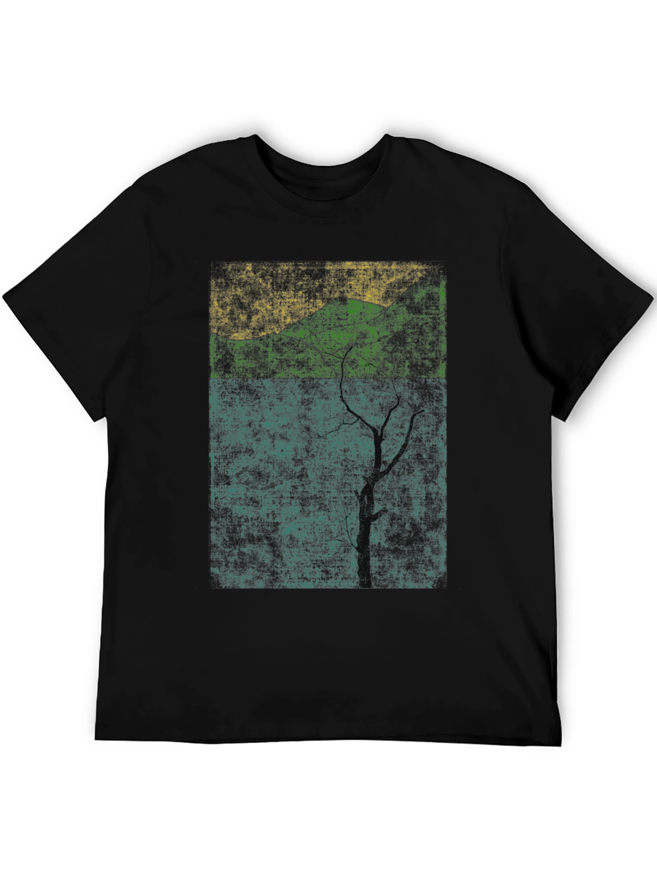Nature-Inspired Graphic Tee - Textured Print Black Shirt