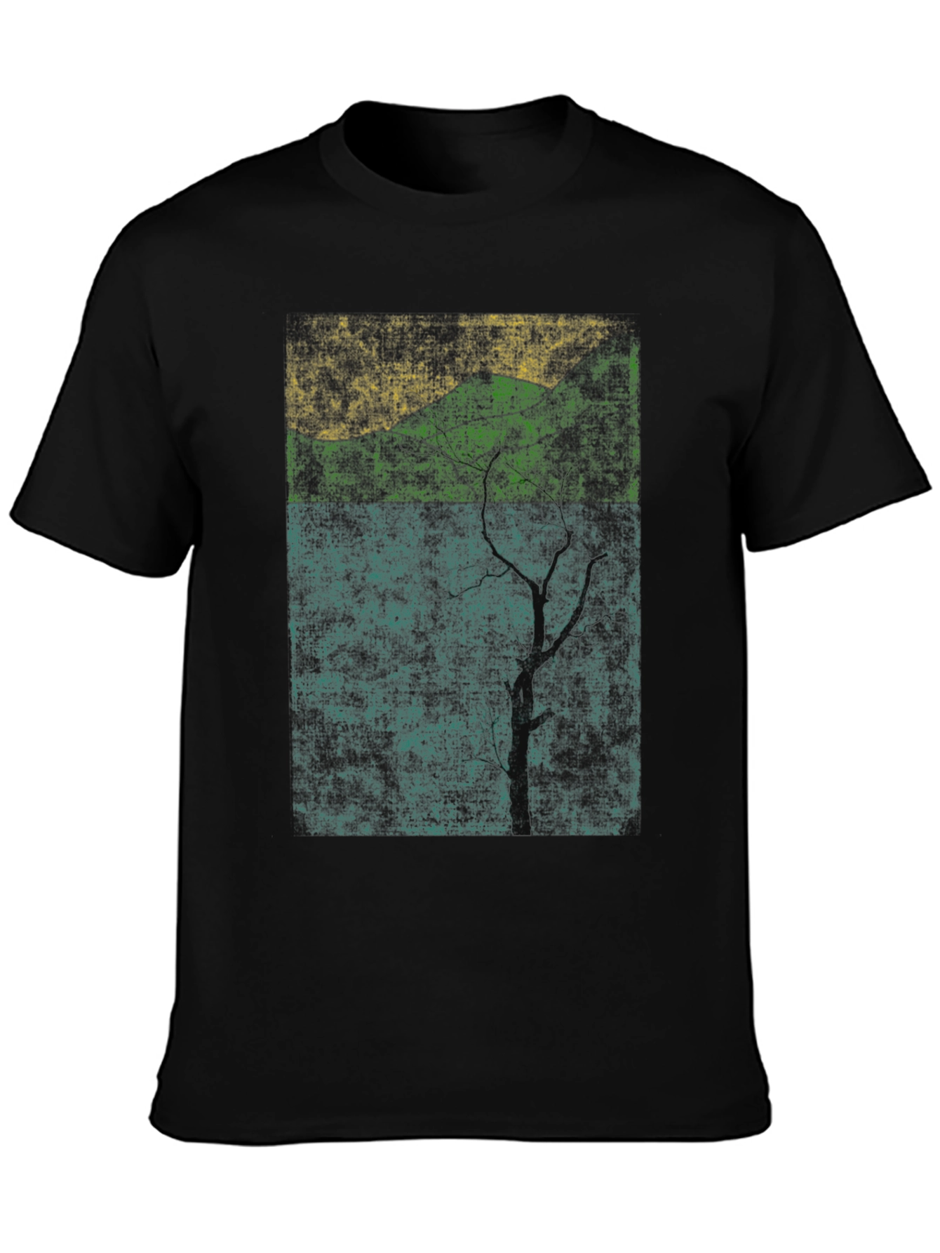 Nature-Inspired Graphic Tee - Textured Print Black Shirt