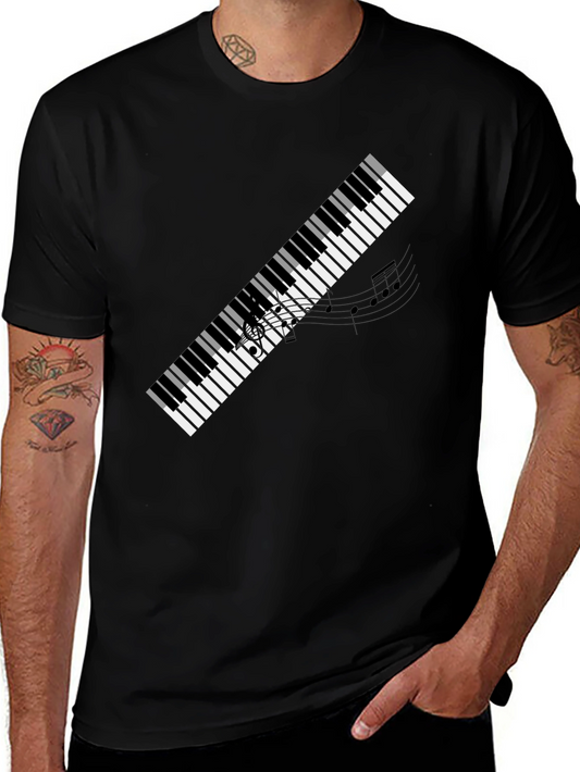 Piano Keys Music Graphic Tee - Black Cotton Comfort