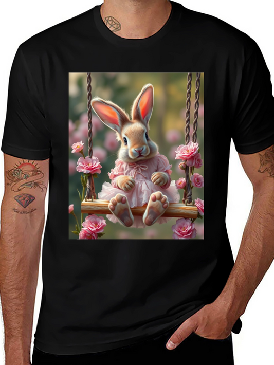 Bunny on Swing Graphic Tee - Soft Cotton Blend T-Shirt