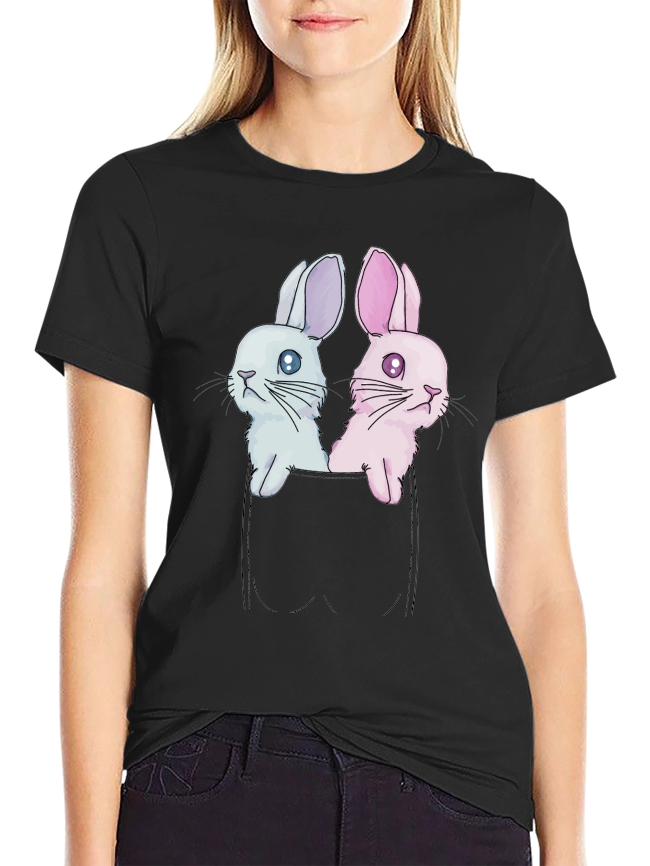 Cute Bunny Pocket Tee - Adorable Graphic T-Shirt