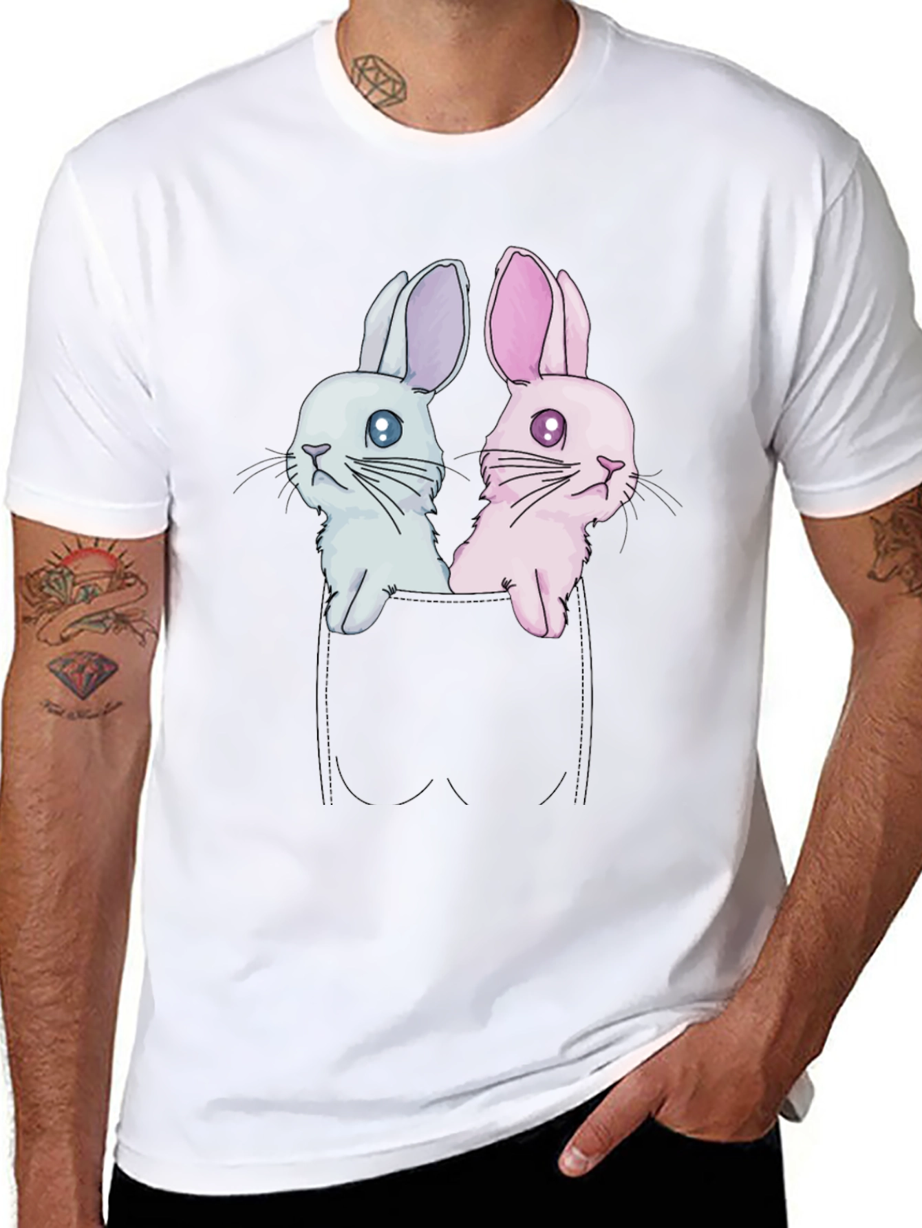 Cute Bunny Pocket Tee - Adorable Graphic T-Shirt