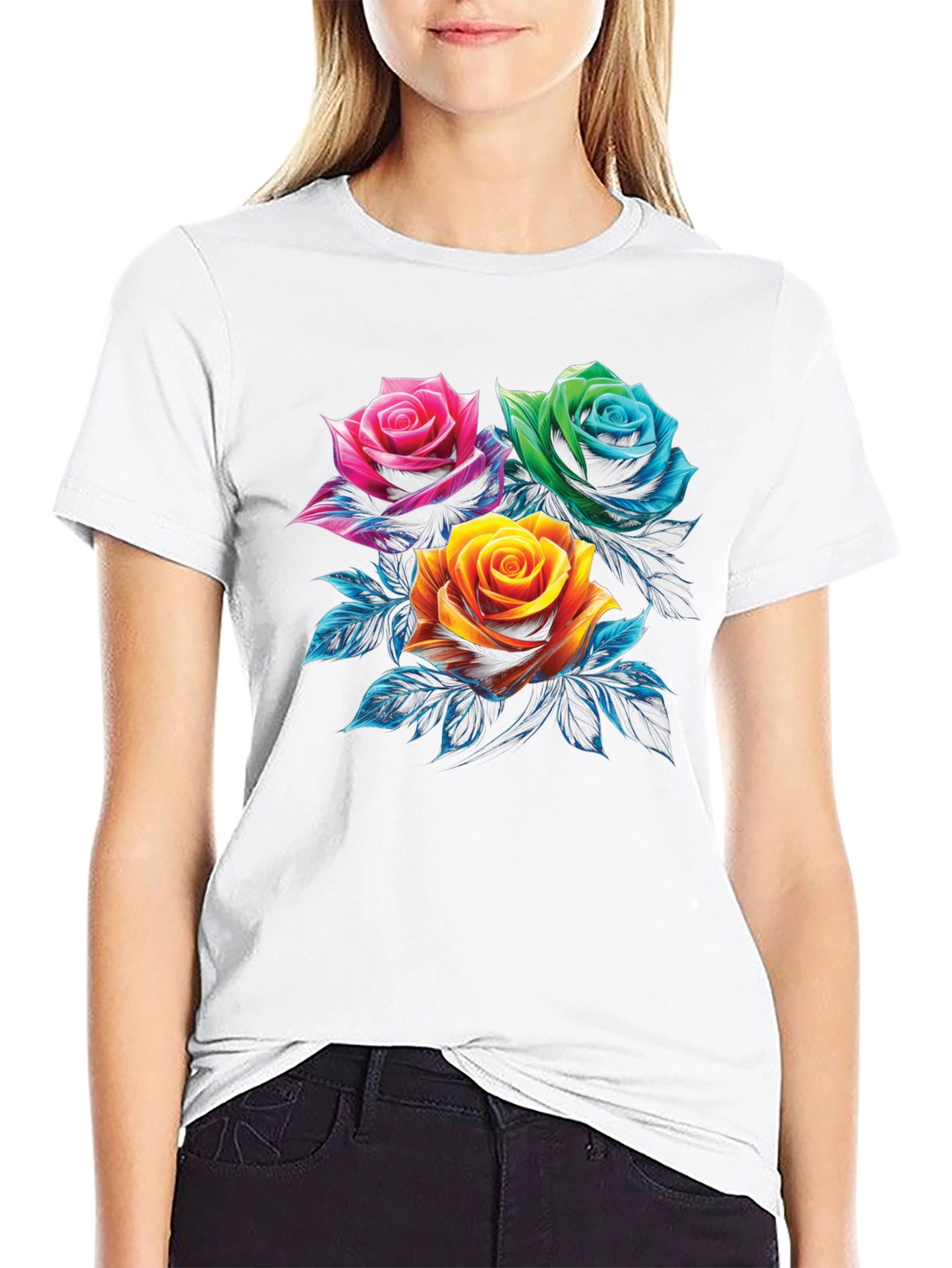 Floral Rose Graphic Print Mens Black T-Shirt