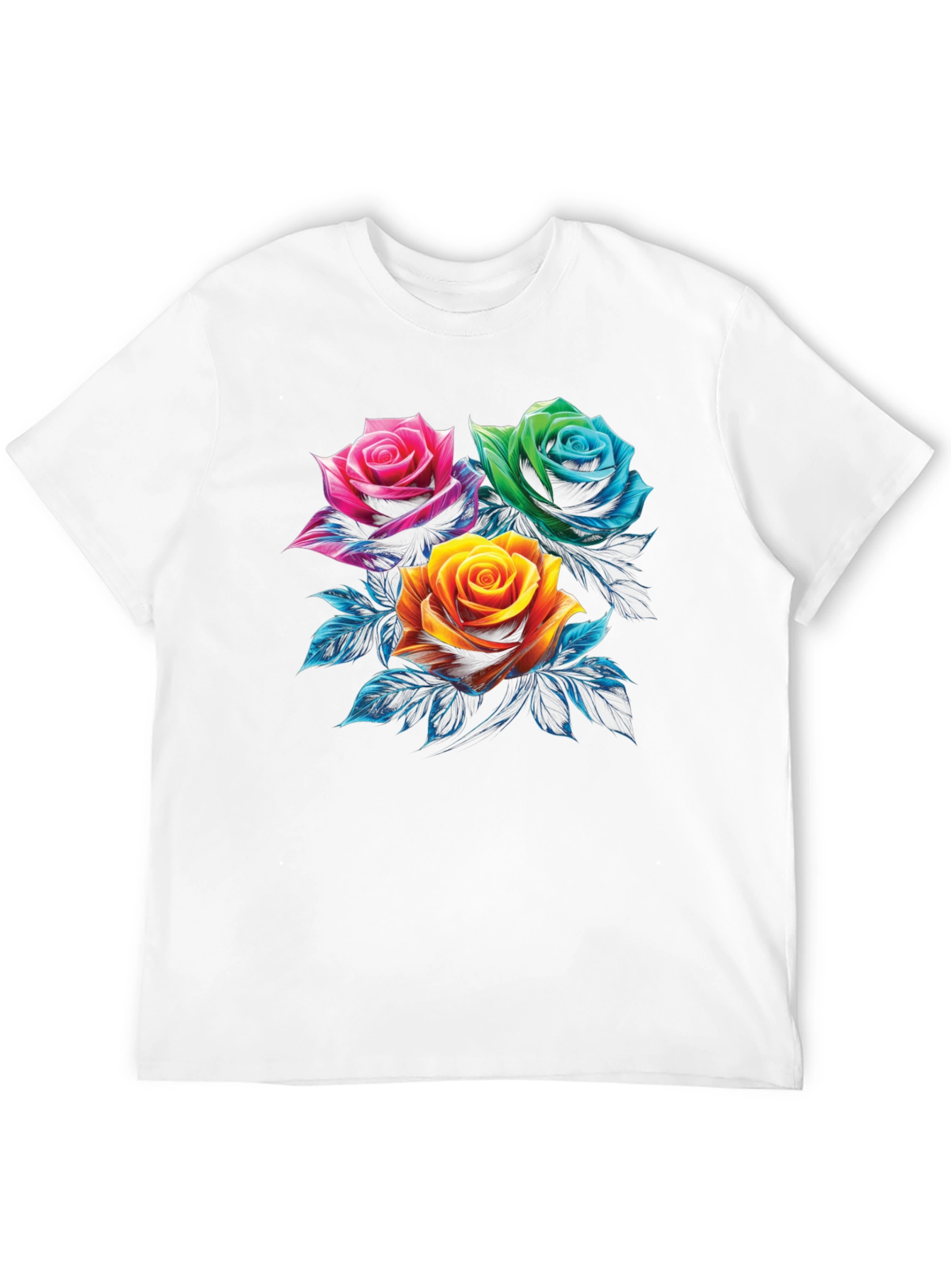 Floral Rose Graphic Print Mens Black T-Shirt