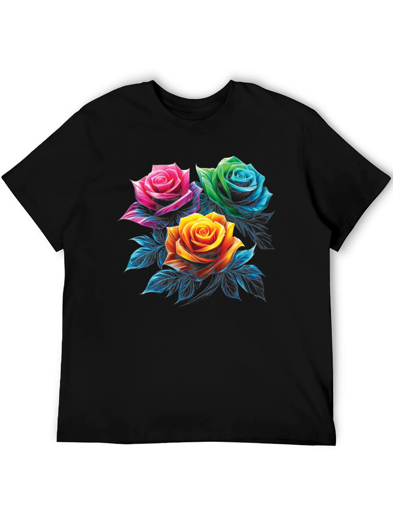 Floral Rose Graphic Print Mens Black T-Shirt