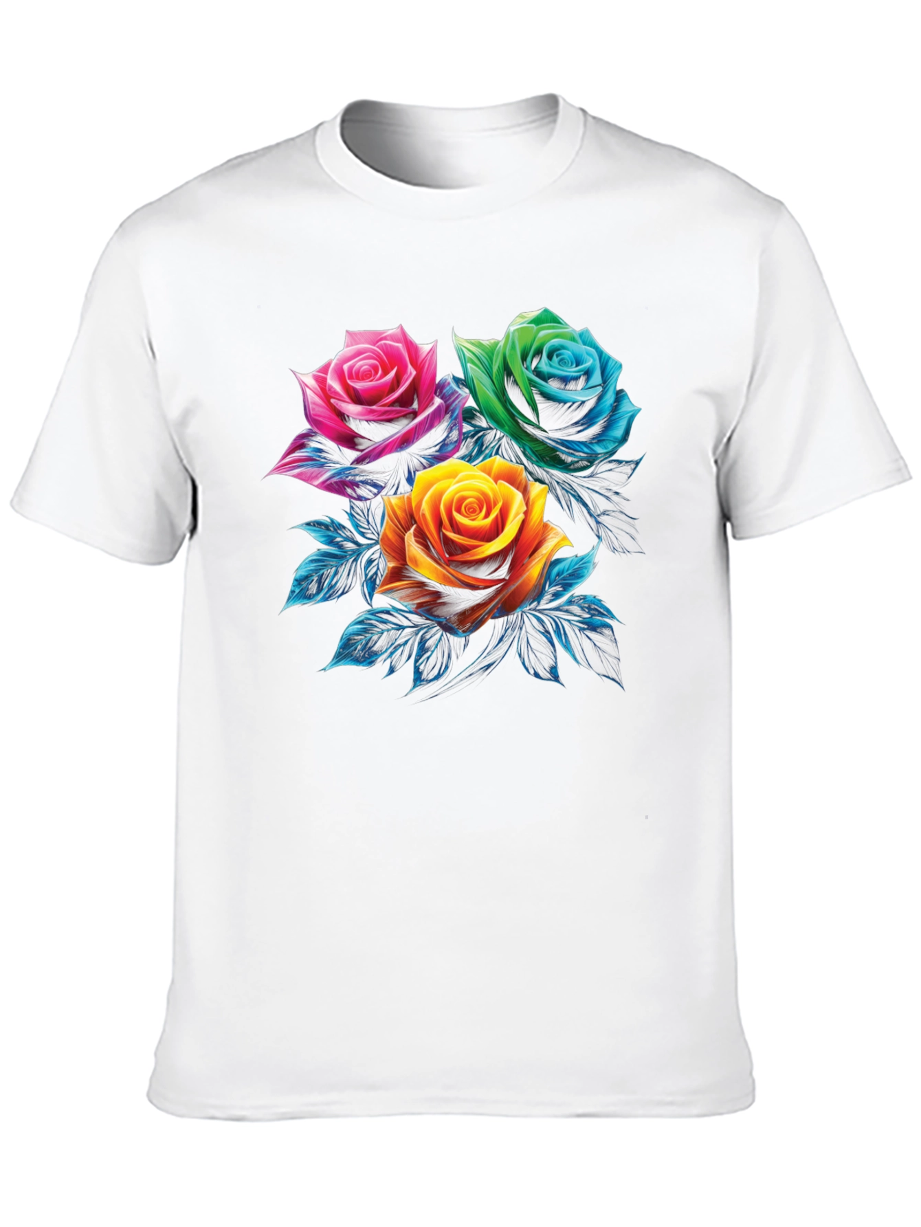 Floral Rose Graphic Print Mens Black T-Shirt