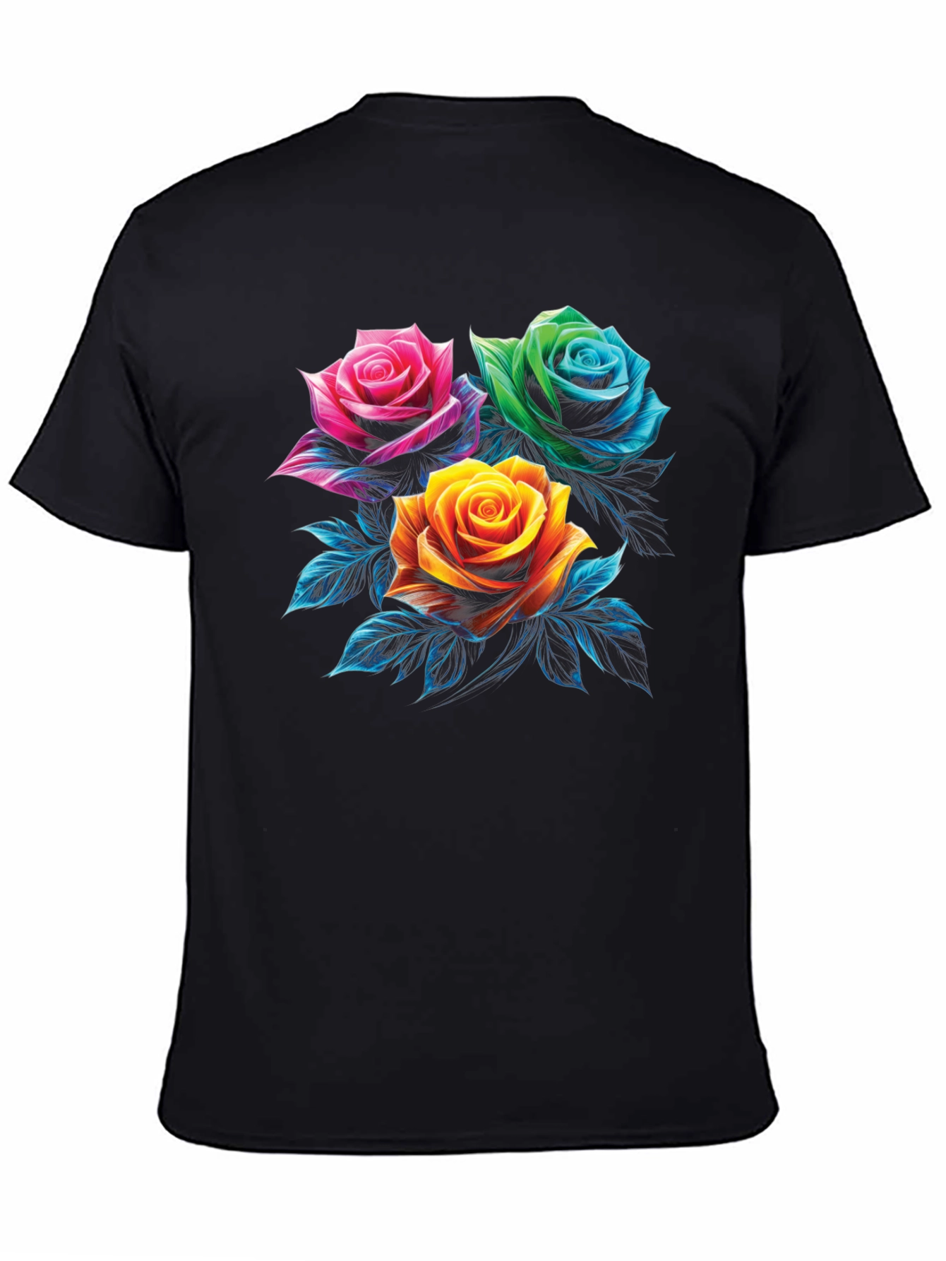 Floral Rose Graphic Print Mens Black T-Shirt