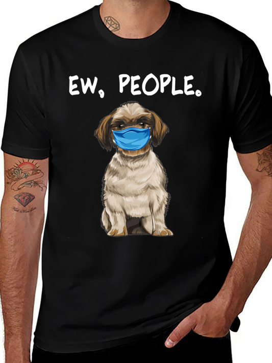 Ew People. Funny Dog Face Mask Graphic T-Shirt