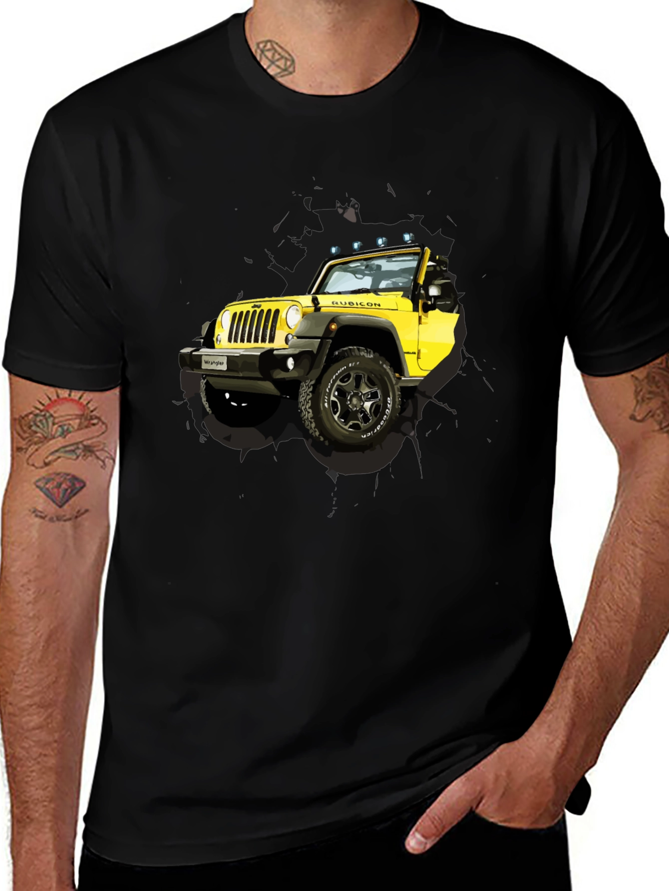 Yellow Jeep Rubicon Graphic Tee - Mens Black T-Shirt