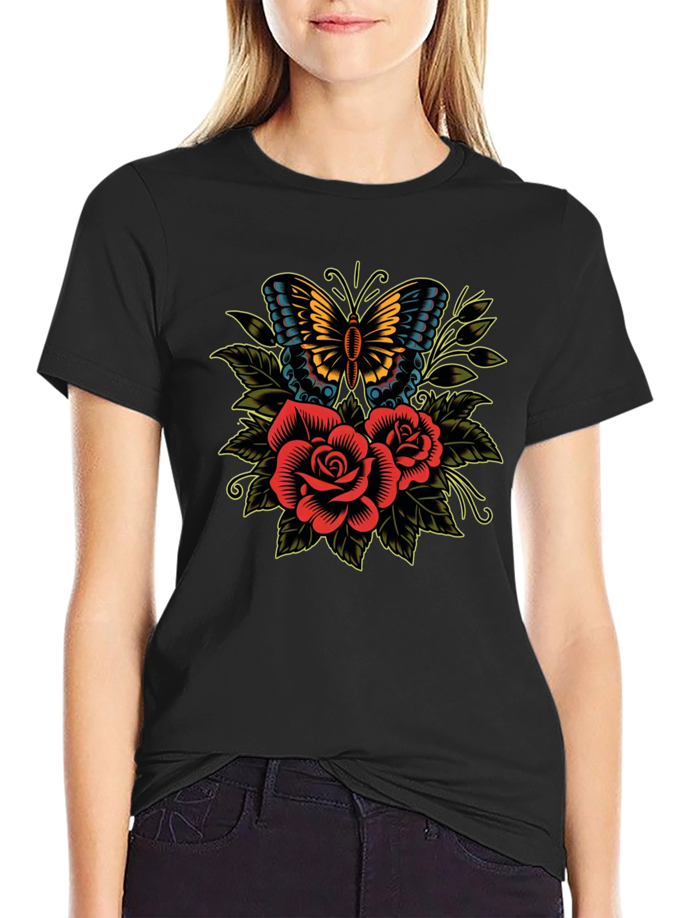 Butterfly & Roses Graphic T-Shirt