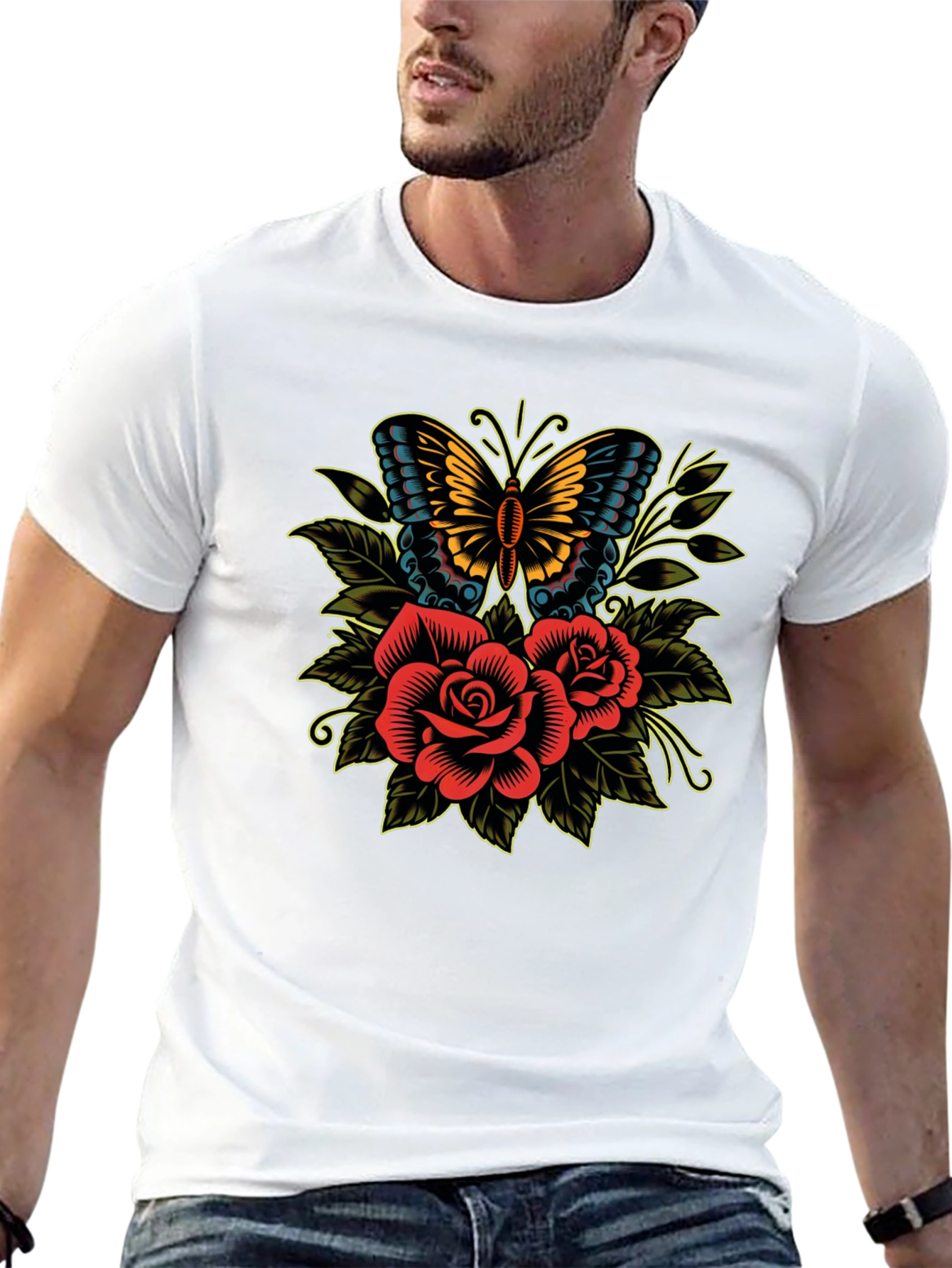 Butterfly & Roses Graphic T-Shirt